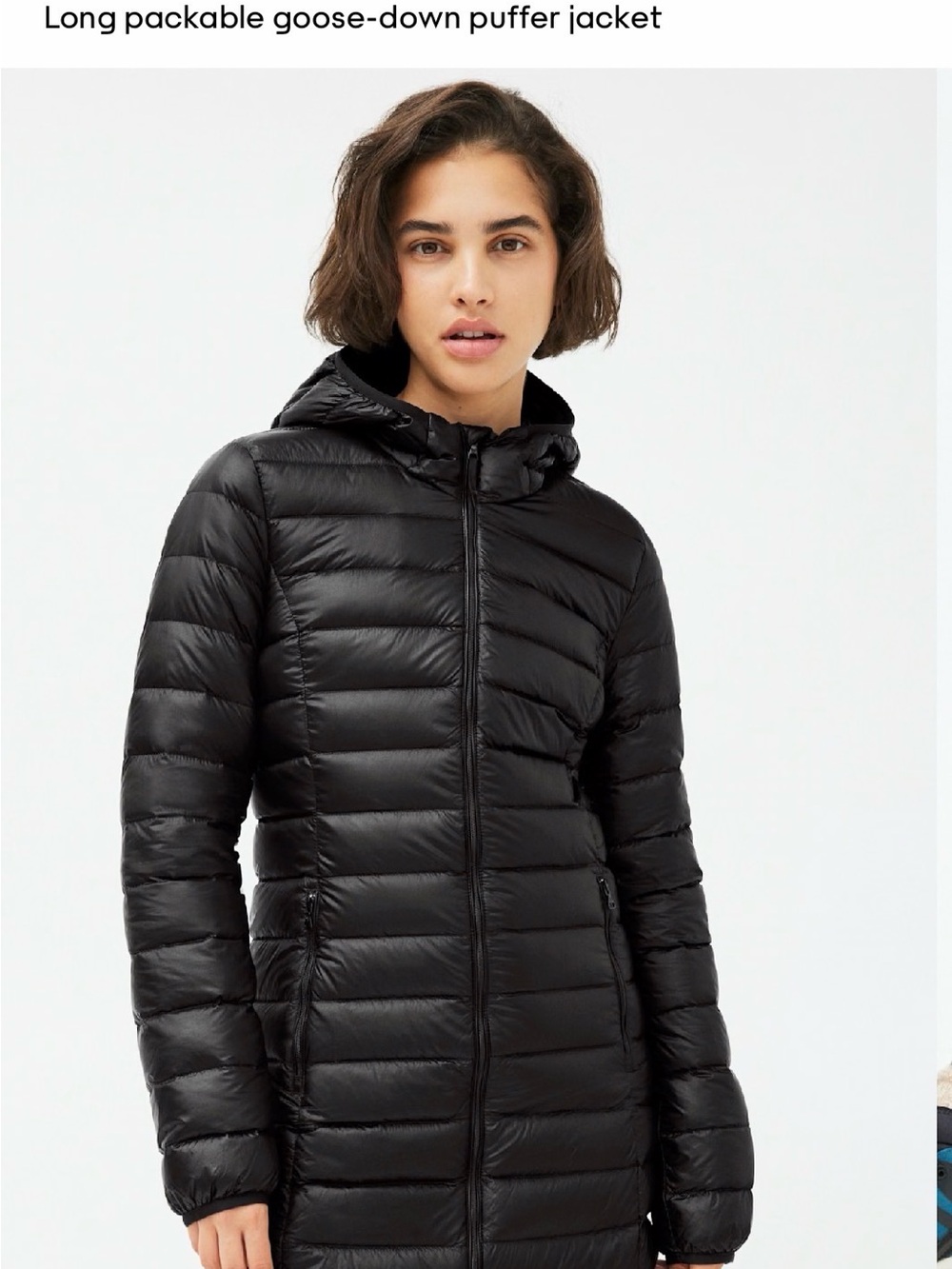 TNA Black Long Packable Puffer Coat with Hood
